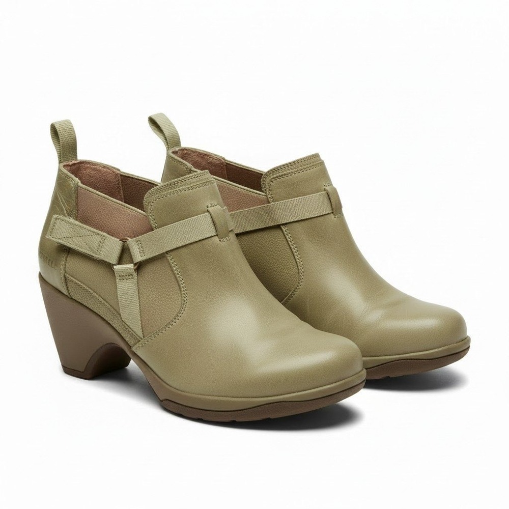 Merrell Aluminum Ankle Boots 9.5 Moss Green Leather Block Heel Gorpcore